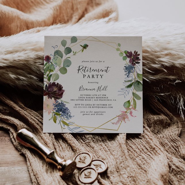 Convite Partido da Reforma Geométrica Dourada Burgundy (Criador carregado)