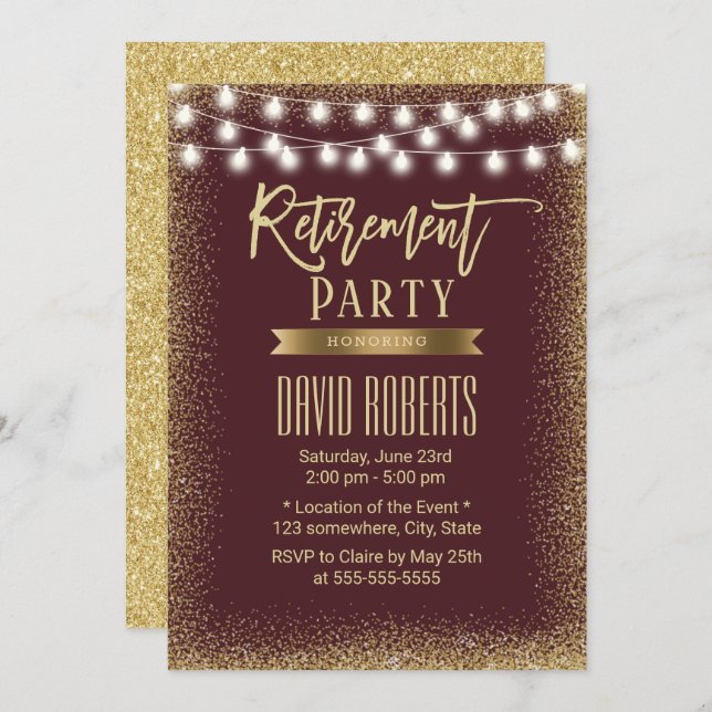 Convite Partido da Reforma Moderna Borgonha Vermelha Doura (Frente/Verso)