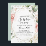 Convite Partido da Surpresa Floral Dourada Geométrica<br><div class="desc">Este convite de festas de surpresa floral de folhagem verde-de-ouro geométrico é perfeito para um aniversário moderno,  aposentadoria ou qualquer festa surpresa. O design apresenta uma folhagem botânica,  pintada à mão,  verde e dourada,  com flores cor-de-rosa,  pinceladas,  brancas,  enfeitando uma elegante estrutura geométrica.</div>
