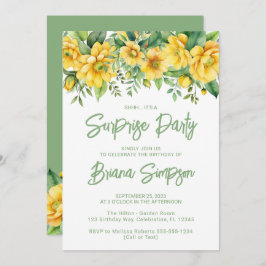 Convite Partido da Surpresa Floral Verde de Sage Amarelo