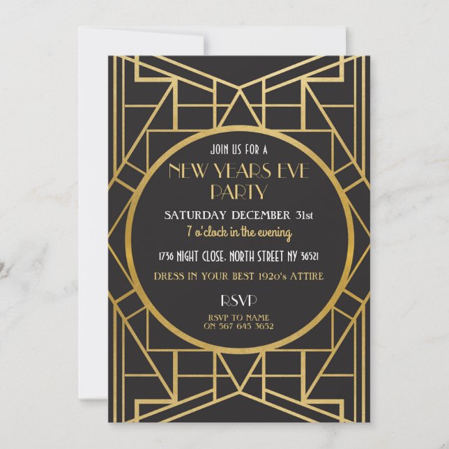 Convite partido da véspera de ano novo de Gatsby do art (Frente)