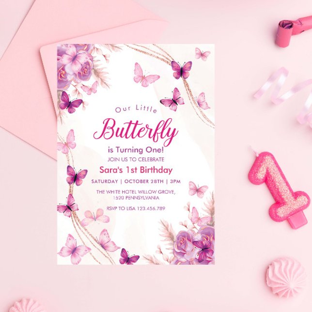Convite Partido das Borboletas Florais de 1º primeiro aniv (Criador carregado)