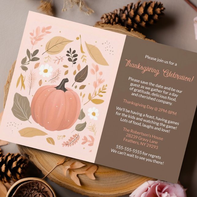 Convite Partido de Ação de Graças bonito Terthy Pumpkin Fo (Boho chic thanksgiving invitation)