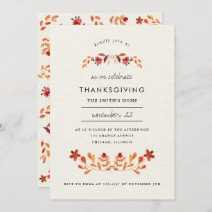 Convite Partido de Ação de Graças Floral de Orange Waterco
