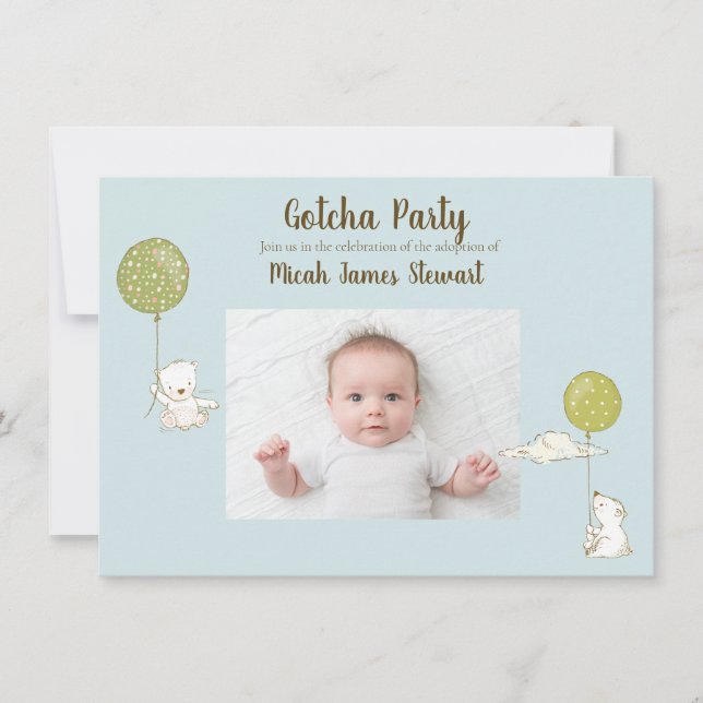 Convite Partido de Adoção "Gotcha" para Personalizar Garot (Frente)