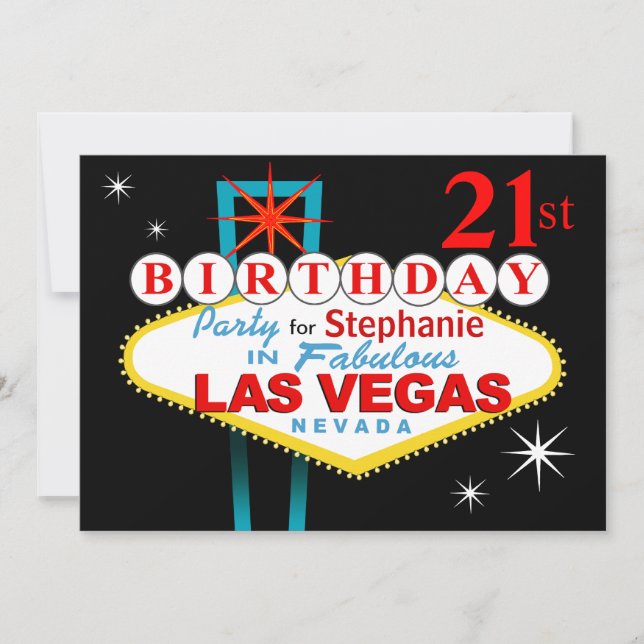 Convite Partido de aniversário de 21 anos de Las Vegas (Frente)