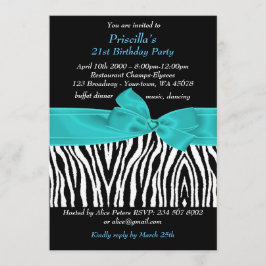Convite Partido de aniversário de 21 anos, zebra, branco