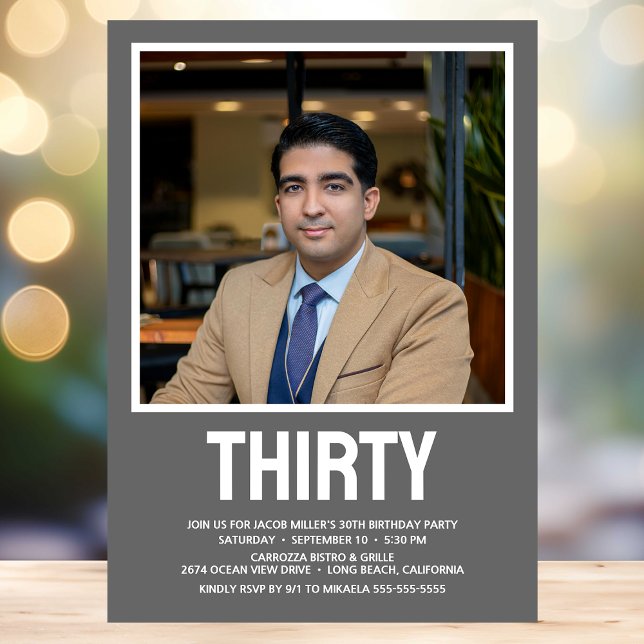 Convite Partido de aniversário de 30 anos de Fotografia Mo (Criador carregado)