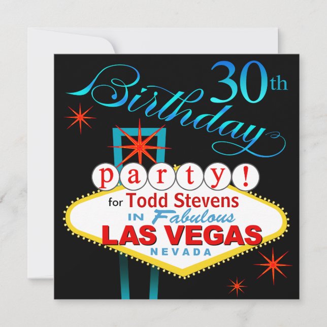 Convite Partido de aniversário de 30 anos de Las Vegas (Frente)