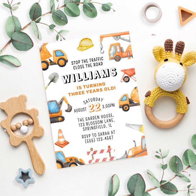 Convite Partido de aniversário de 3 anos de Construção (Criador carregado)