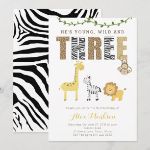 Convite Partido de aniversário de 3 anos dos animais do