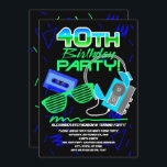 Convite partido de aniversário de 40 anos 80s retro<br><div class="desc">convite de festas retro do aniversário de 40 anos 80s,  customizável com seus detalhes. Comemore boas épocas velhas e música e divertimento radicais impressionantes para sua quadragésima festança! Excelente para mulheres ou homens,  caras ou gajos totalmente impressionantes.</div>
