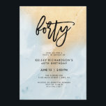 Convite Partido de aniversário de 40 anos azul e Dourado<br><div class="desc">Este convite de festas glam e à moda do aniversário de 40 anos caracteriza um fundo macio do olhar do mármore do ouro do azul e do falso,  com tipografia na moda do roteiro no preto.</div>
