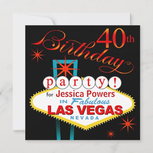 Convite Partido de aniversário de 40 anos de Las Vegas (Frente)