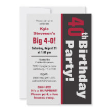 Partido de aniversário de 40 anos preto & vermelho