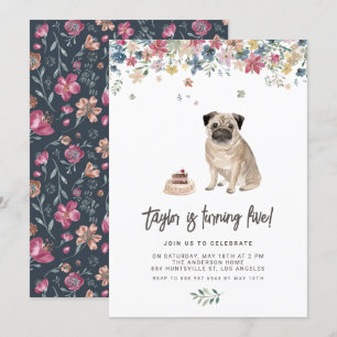 Convite Partido de aniversário de criança floral do Pug