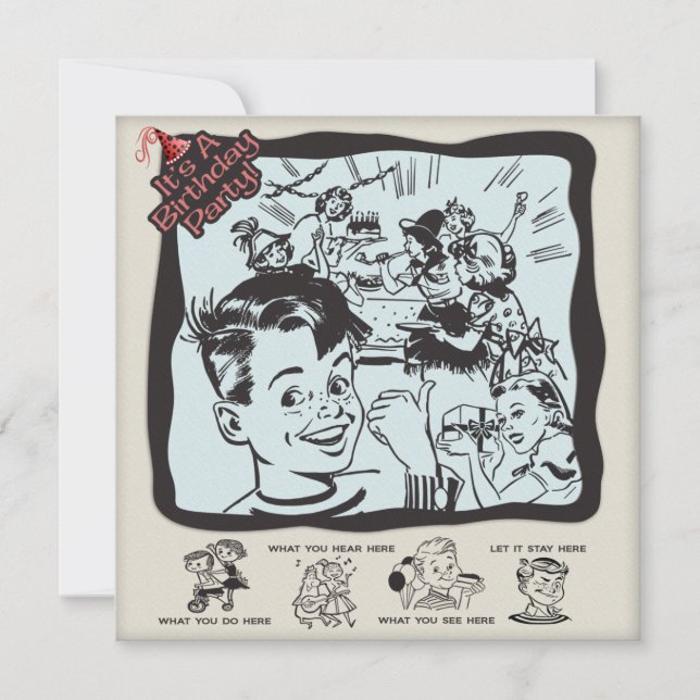 Convite Partido de aniversário de criança retro engraçado (Frente)