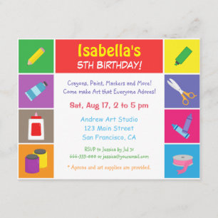 Convite Partido de Aniversários de criança de Tema Color