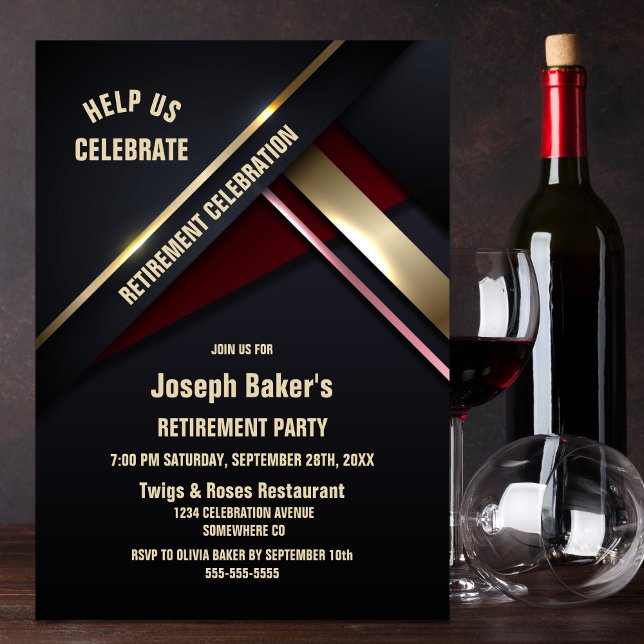 Convite Partido de Aposentação de Tipo Dourado Moderno (Criador carregado)