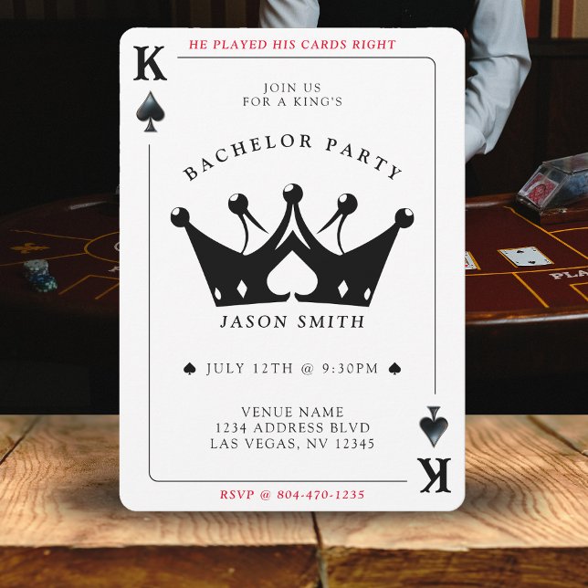 Convite Partido de Bachelor do Cartaz Poker do Rei dos Spa (King of Spades Casino Poker Card Bachelor Party
)