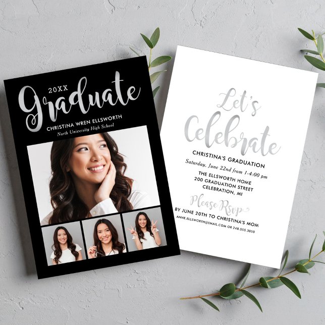 Convite Partido de Colagem de Fotos do Script Silver do Fo (Criador carregado)