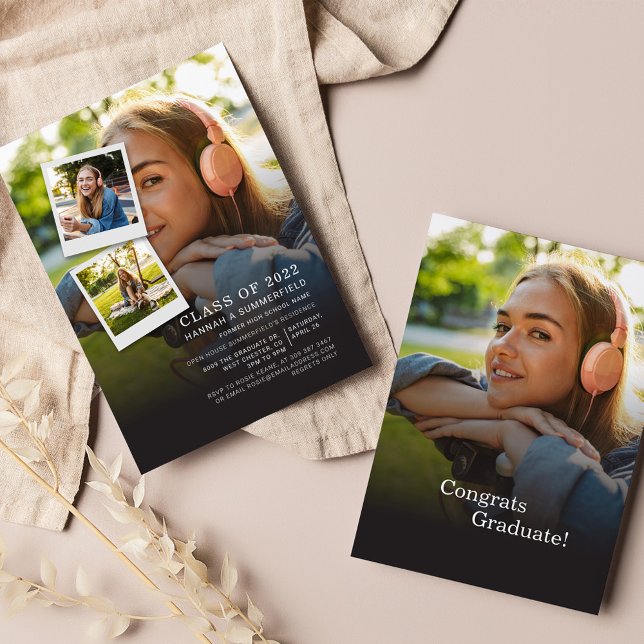 Convite Partido de Colagem de Fotos para Graduação 2025 (Graduation 2024 Photo Collage Open House Party Invitation)