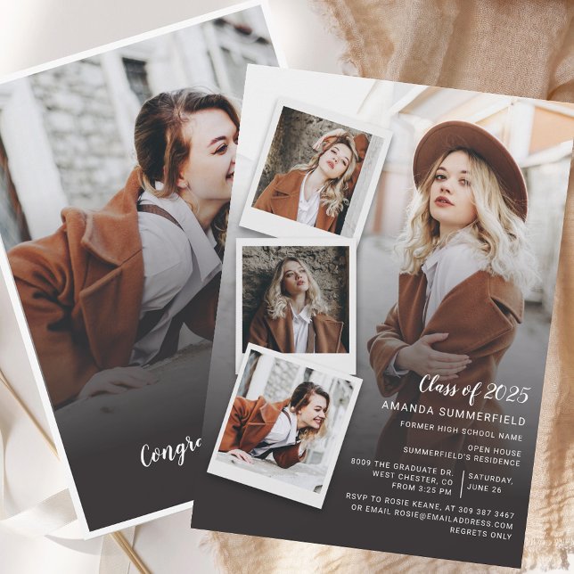 Convite Partido de Colagem de Fotos para Graduação 2025 (Graduation 2025 Photo Collage Grad Party Invitation)