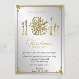 Convite Partido de comensal Dourado do Natal do floco de