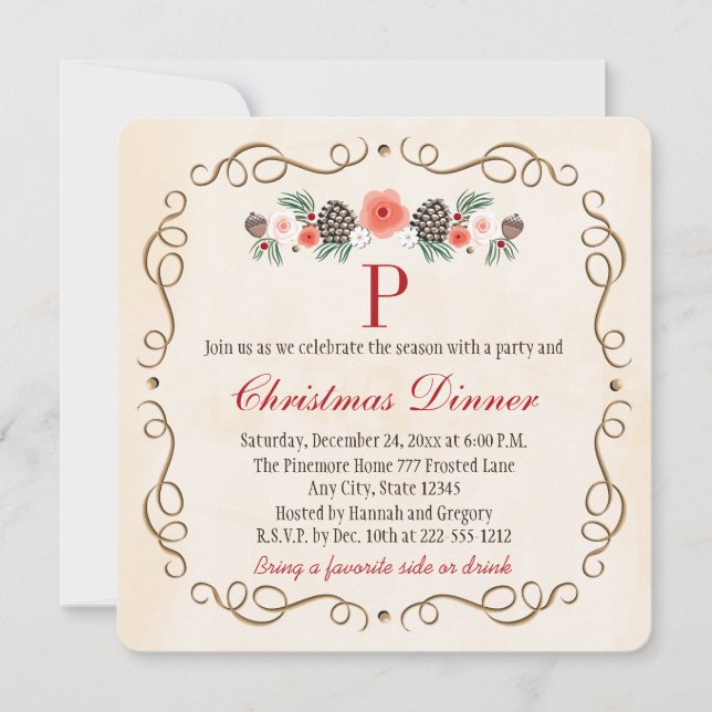 CONVITE PARTIDO DE COMENSAL MONOGRAMMED DO NATAL DO LOURO (Frente)