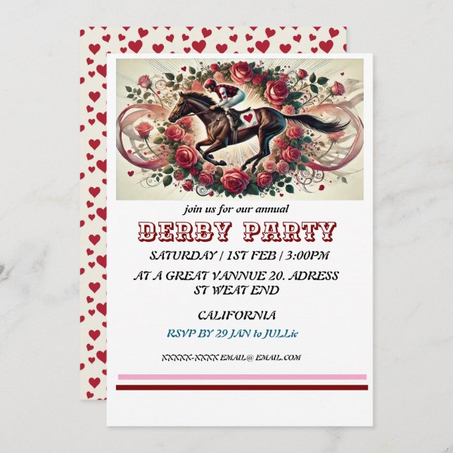 Convite Partido de Derby da Corrida Elegante/Equestre (Frente/Verso)
