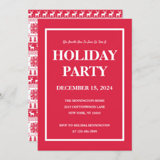 Convite Partido de Feriado Moderno de Padrão Vermelho e Br