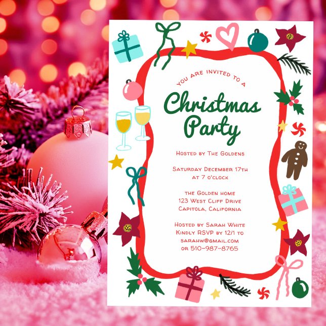 Convite Partido de Férias CLIENTES de Natal Quirky Whimsic (Quirky Whimsical Christmas CUSTOM Holiday Party Invitation
)