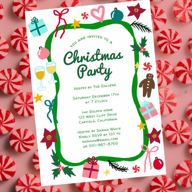 Convite Partido de Férias CLIENTES de Natal Quirky Whimsic (Quirky Whimsical Doodle Christmas CUSTOM Holiday Party Invitation
)