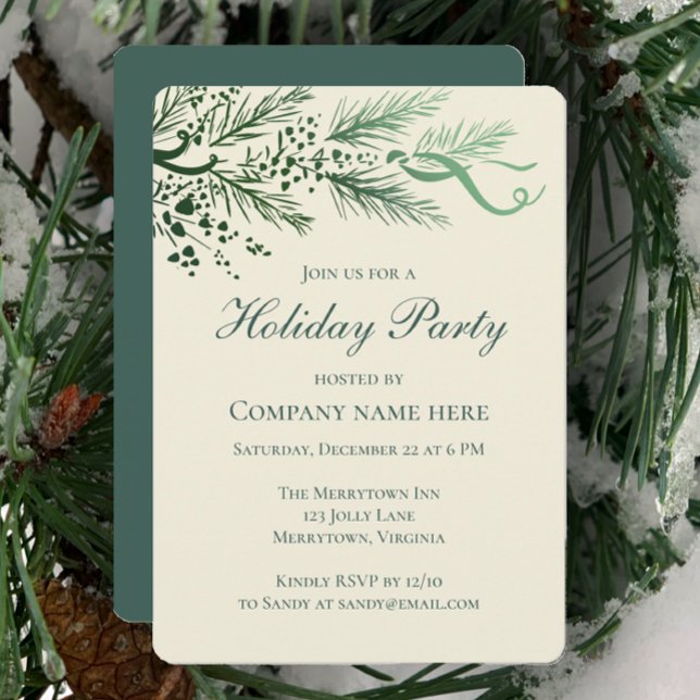 Convite Partido de Férias Corporativas de Pinus Desenhado  (Customize this Corporate holiday party invitation template. Hand drawn pine and berries original art)