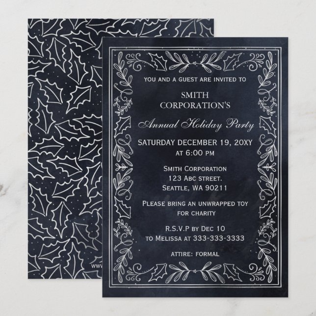 Convite Partido de Férias Corporativas Elegante do marinho (Frente/Verso)