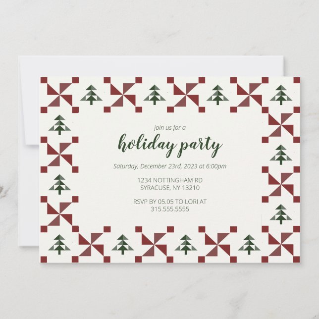 Convite Partido de Férias de Quilt de Padrão Geométrico Mo (Frente)