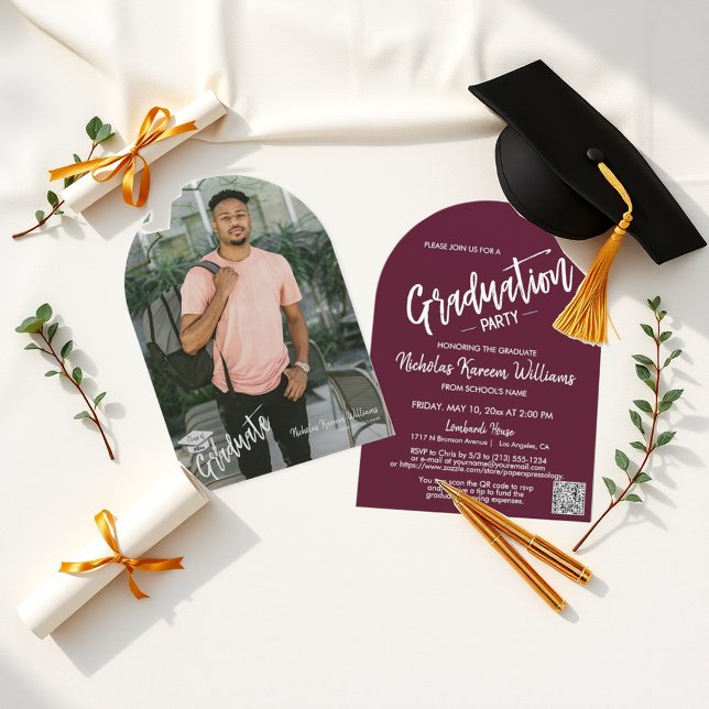 Convite Partido de Formando de Código QR de Foto de Arch B (Criador carregado)