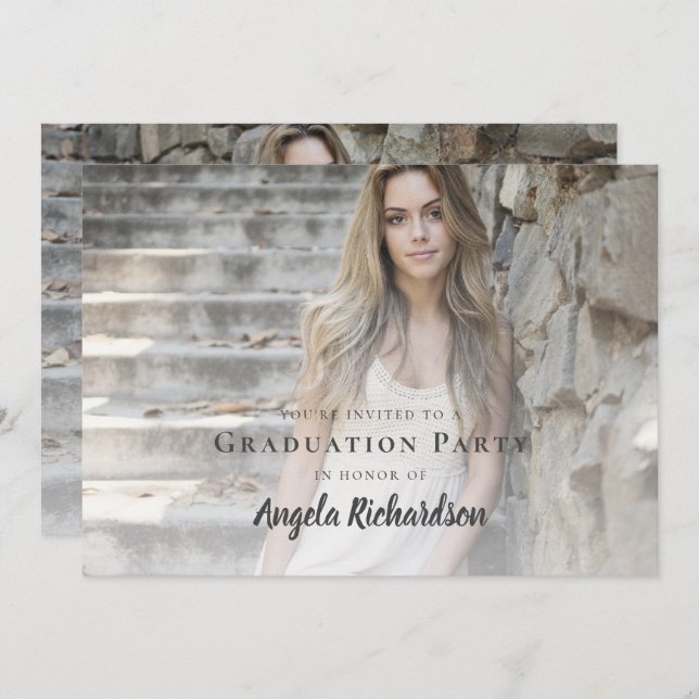 Convite Partido de Fotografia de Script Moderno de Graduaç (Frente/Verso)