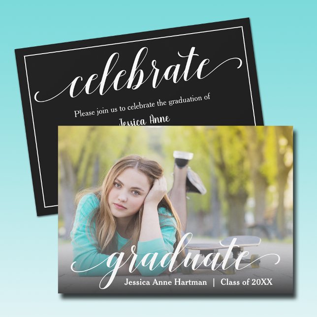 Convite Partido de Fotos para Graduação Moderna (Modern graduation photo party invitations - PRINTED and/or INSTANT DOWNLOAD)