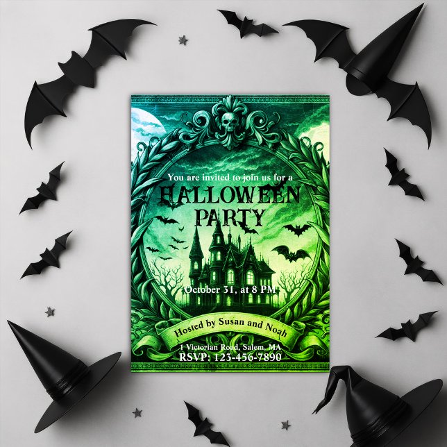 Convite Partido de Halloween Gótico, Casa Huntada Vitorian (Victorian Haunted House Gothic Halloween Party Invitation)