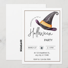 Convite Partido de Halloween Preto e Branco com Marca Pers