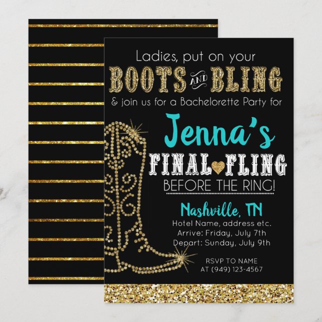 Convite Partido de Nashville Ocidental para Boots and Blin (Frente/Verso)