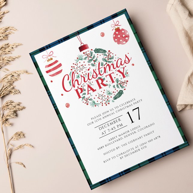Convite Partido de Natal da xadrez Russo Campbell Tartan (Plaid Rustic Clan Campbell Tartan Christmas Party Invitation)