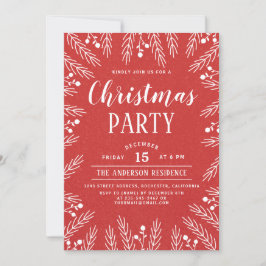 Convite Partido de Natal Floral Vermelho e Branco Moderno