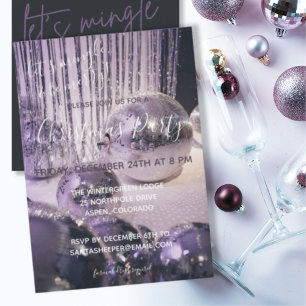 Convite Partido de Natal Purple e Silver Baubles