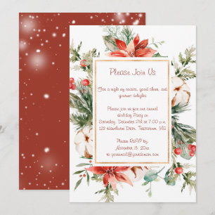 Convite Partido de Natal Red Poinsettia e Evergreens