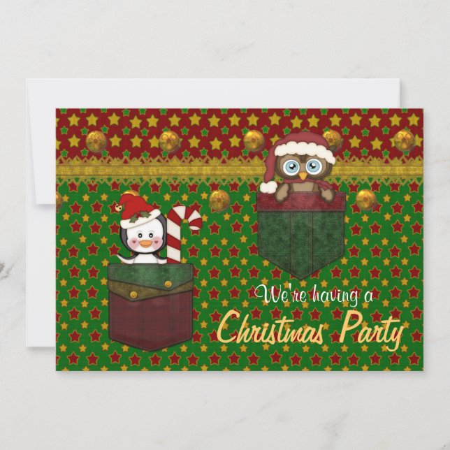Convite Partido de Natal Russo do Pinguim e Coruja - Group (Frente)