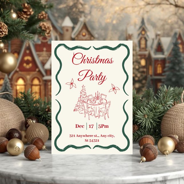 Convite Partido de Natal Vermelho e Verde Minimalista (Criador carregado)