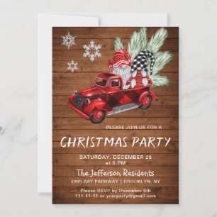 Convite Partido de Natal Vintage Buffalo Red Truck & Gnomo