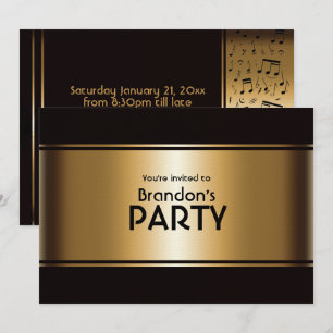 Convite Partido de Notas de Música Douradas e Negras